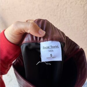 Social Tourist Maroon Fake Leather Shorts